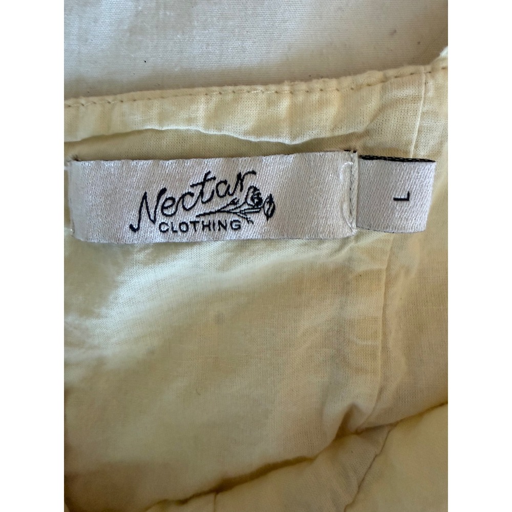 Nectar Butter Yellow Eyelet Lace Basque Waist Mini Dress Size L Bubble Hem Short - Picture 7 of 9